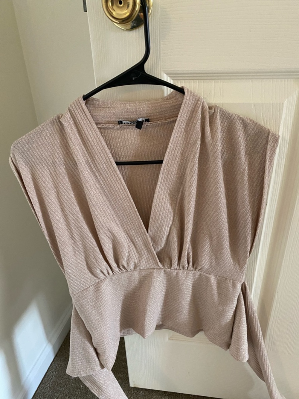 Express Blush Tan Textured Wrap-Style Women’s Top
